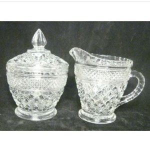 Anchor Hocking Wexford Cut Glass Sugar Creamer Set